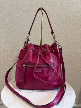 Coach Pink Leather Drawstring Bucket Bag with Shoulder Strap